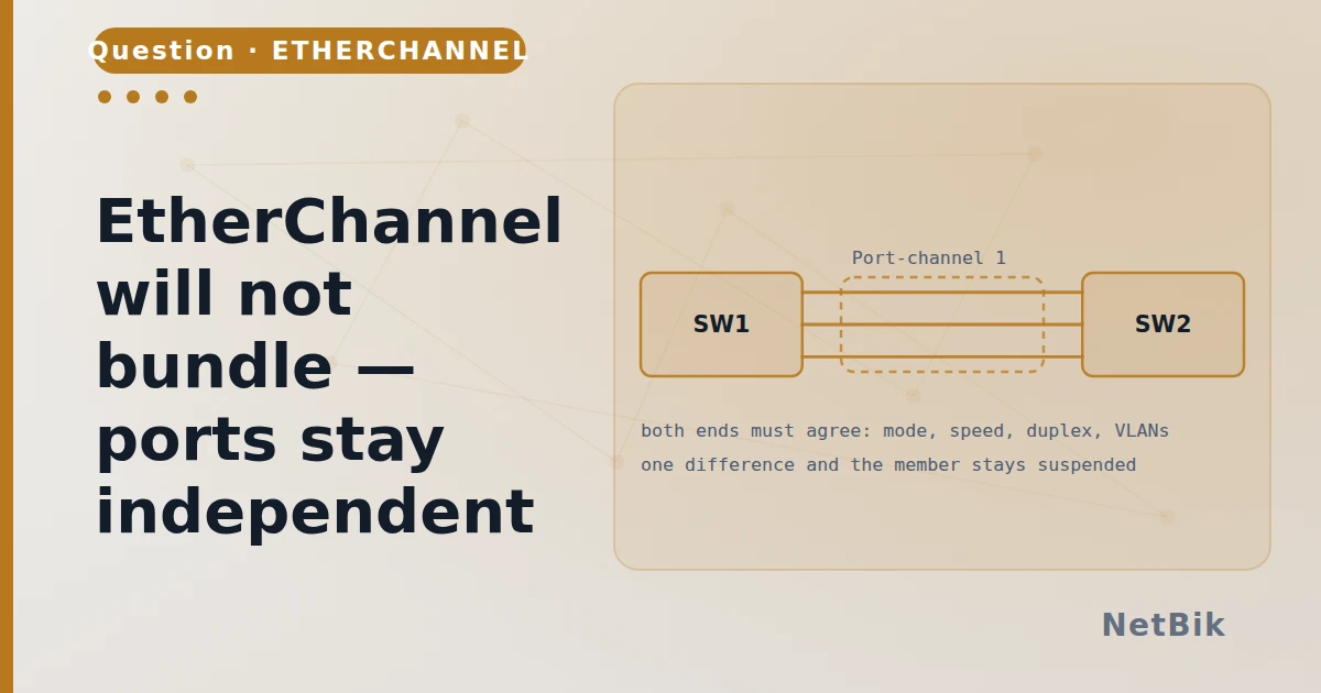EtherChannel will not bundle — ports stay independent